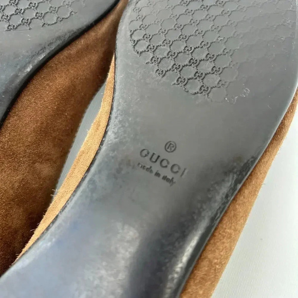 Gucci Interlocking GG Logo Ballet Flats Shoes Brown Suede Slip Ons 7.5 Size 37.5 - Picture 10 of 11